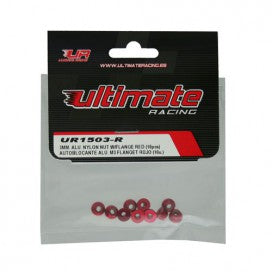 3MM. ALU. NYLON NUT W/FLANGED RED (10pcs