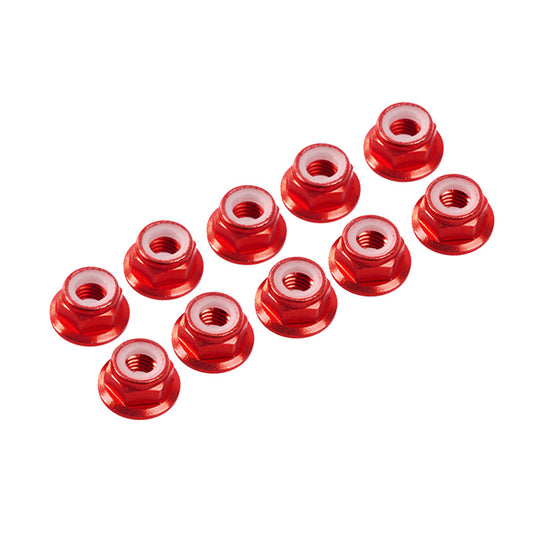 3MM. ALU. NYLON NUT W/FLANGED RED (10pcs