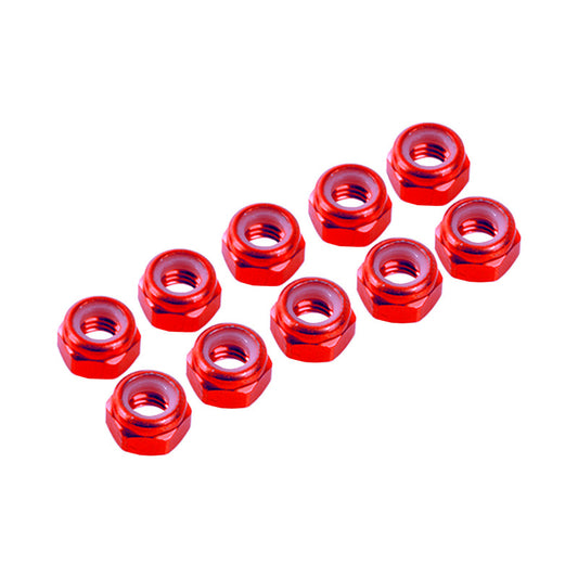 4 mm. ALU. NYLON NUT RED (10 pcs)