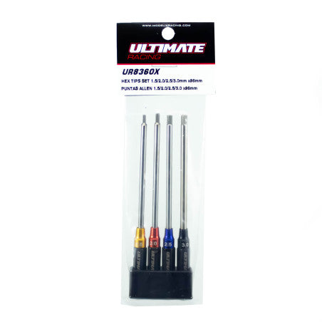POWER TOOL HEX TIPS SET w/ ID COLLAR 1.5/2.0/2.5/3.0mm x98mm.